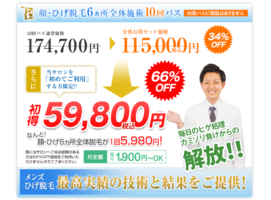 顔・首全体10回保証パス 全国最安値