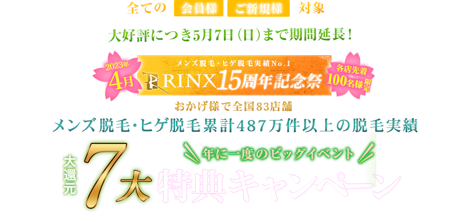RINX おかげ様で全国５１店舗 7大特典キャンペーン